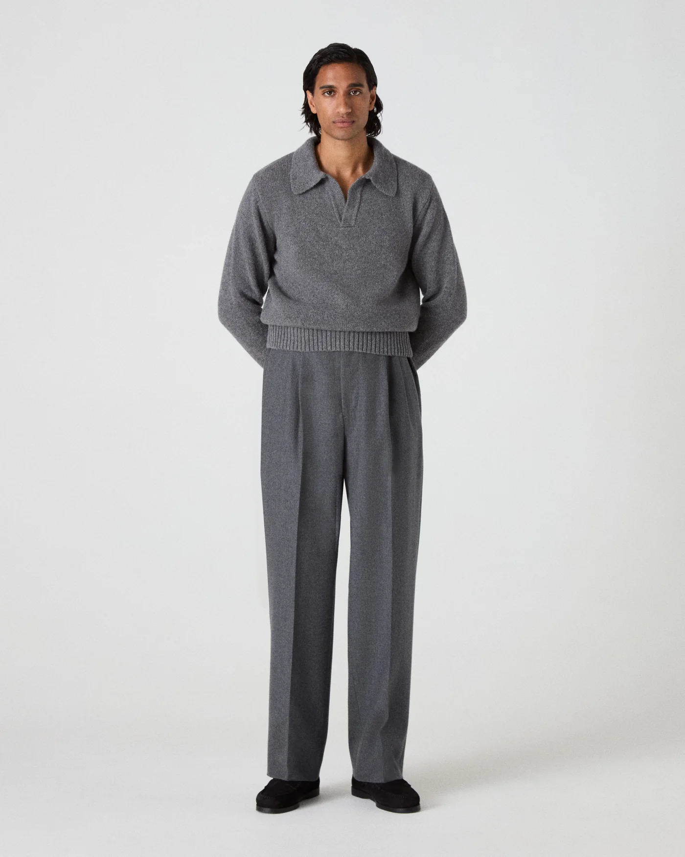 Benny Wool/Cashmere Polo - Mid Grey Melange