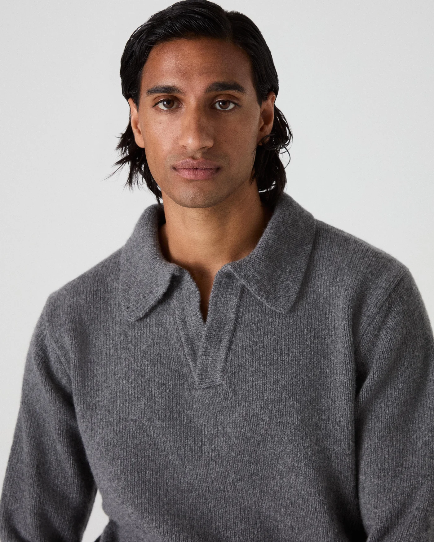 Benny Wool/Cashmere Polo - Mid Grey Melange — view 2