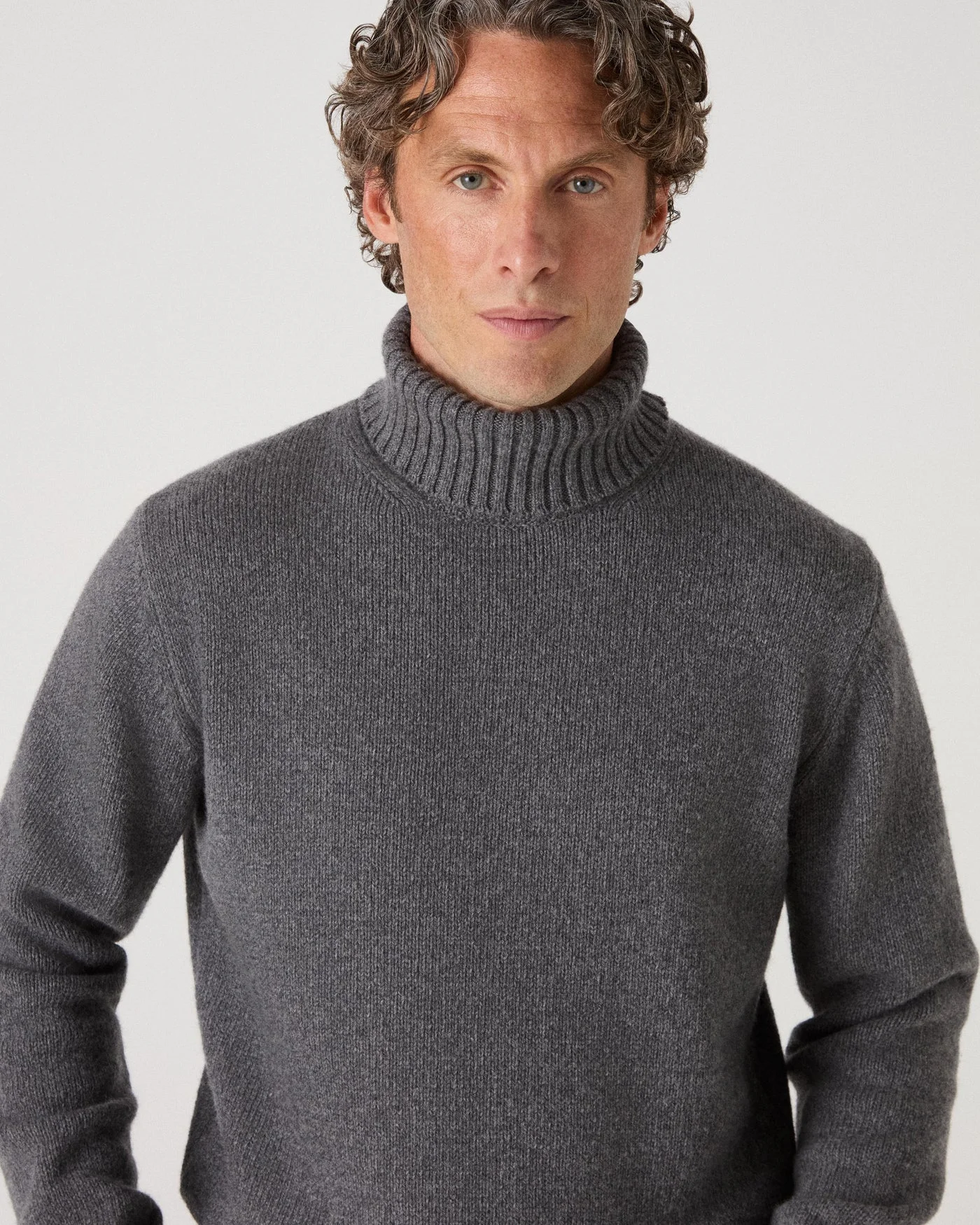 Bernhard Roll Neck Sweater - Mid Grey Melange — view 2
