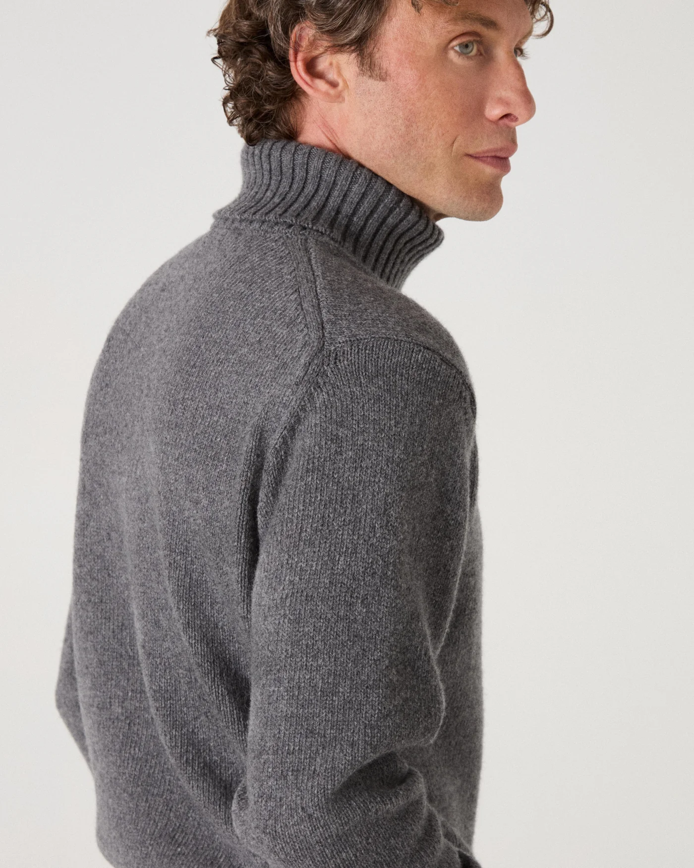 Bernhard Roll Neck Sweater - Mid Grey Melange — view 3