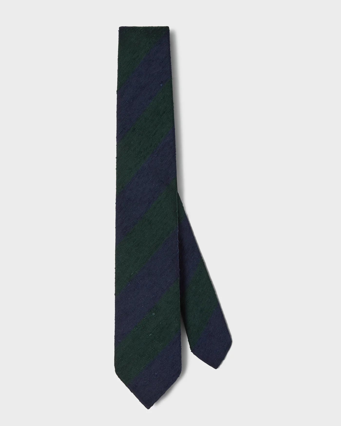 Block Stripe Shantung Silk Tie - Navy/Green