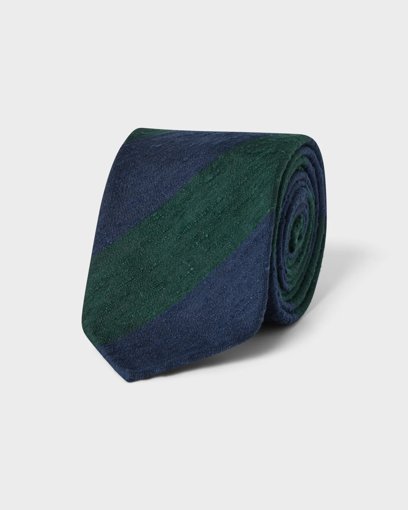 Block Stripe Shantung Silk Tie - Navy/Green — view 2