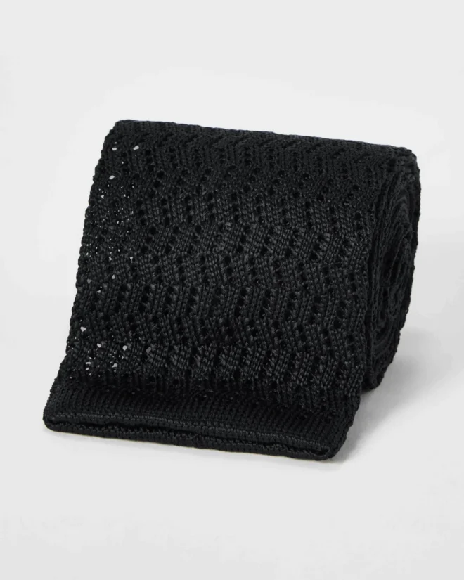 Knitted Zig Zag Tie - Black — view 2