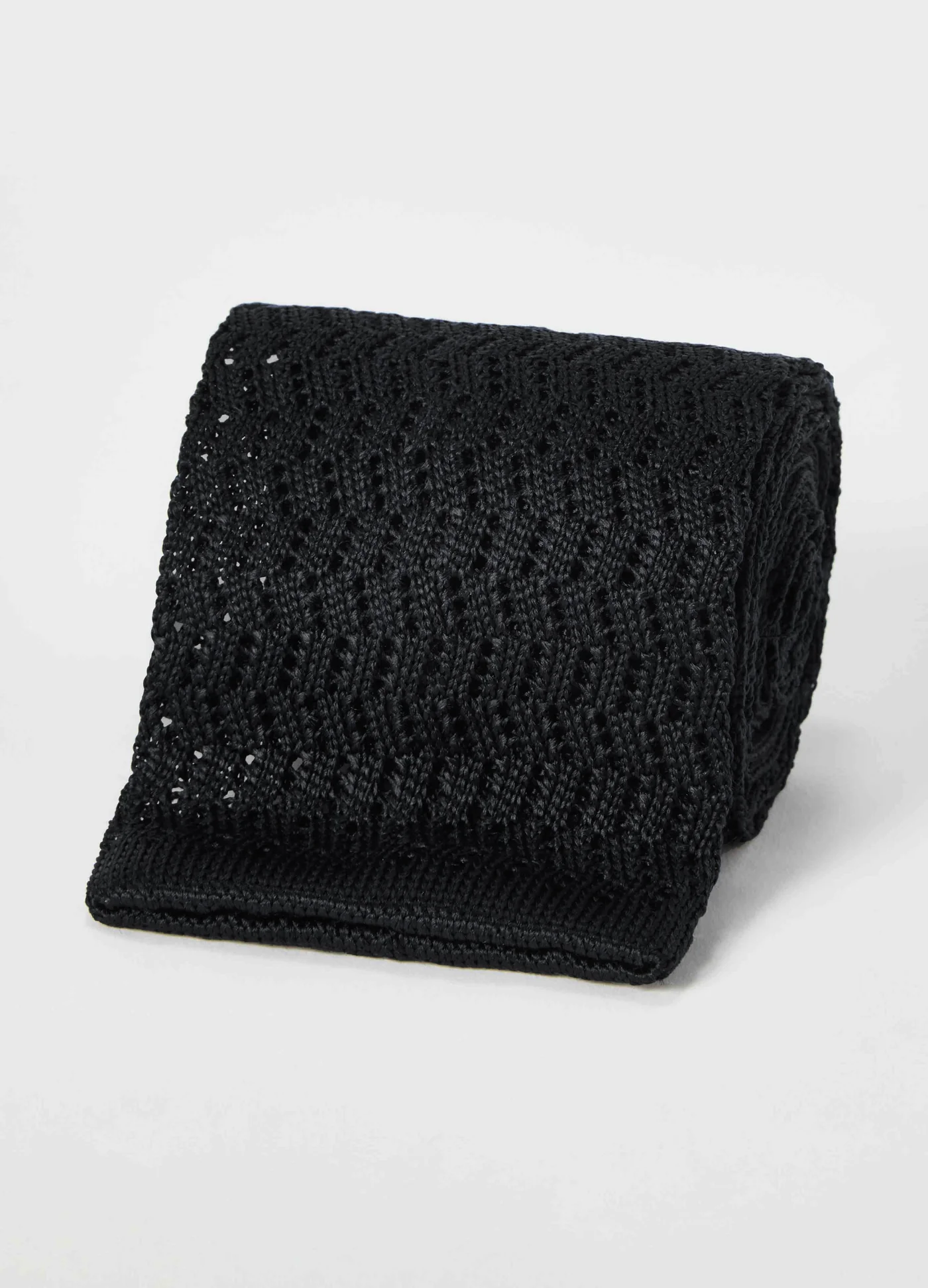 Knitted Zig Zag Tie - Black — view 2