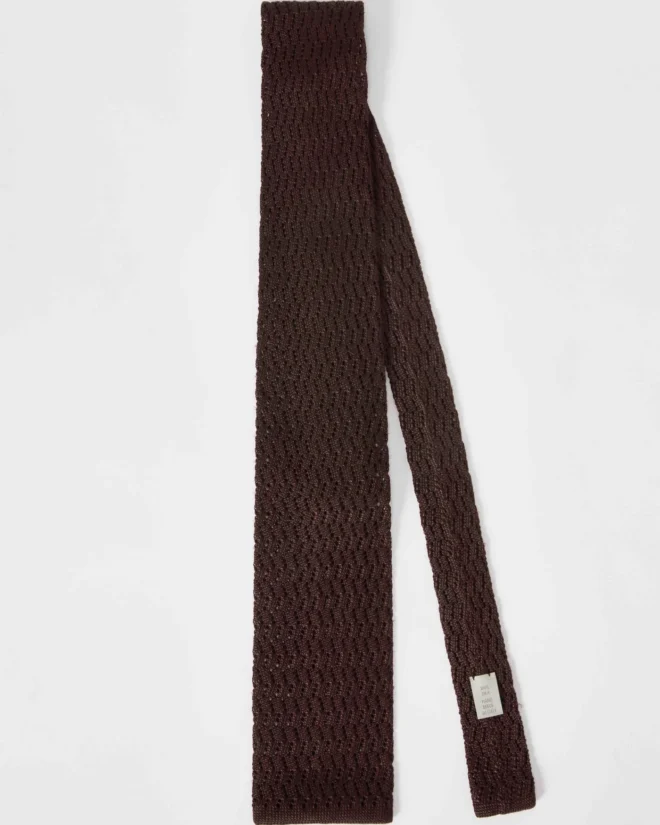 Knitted Zig Zag Tie - Dark Brown