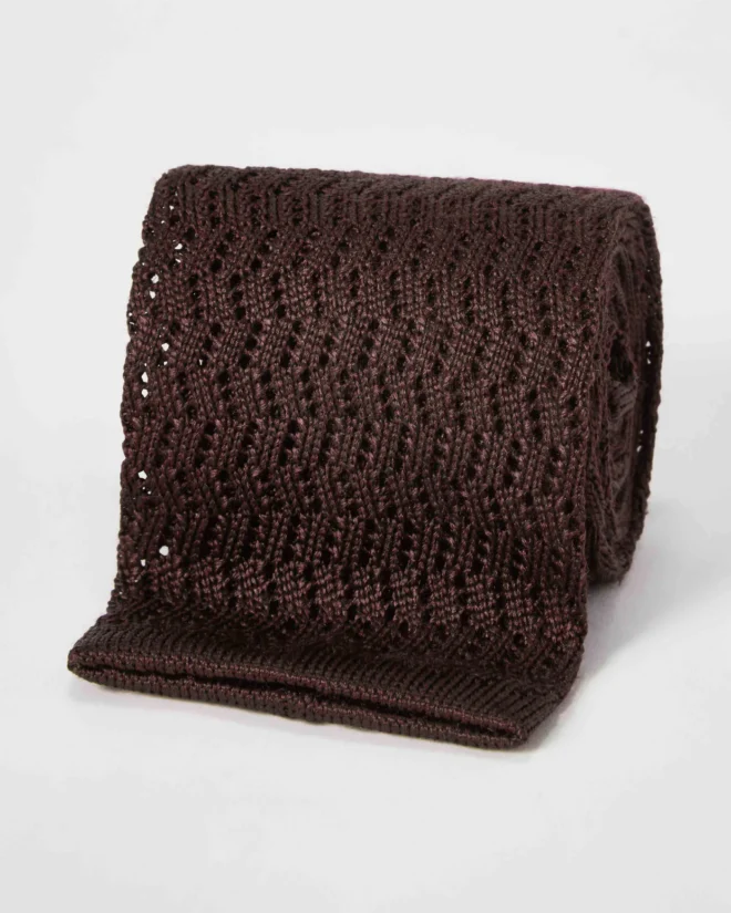 Knitted Zig Zag Tie - Dark Brown — view 2