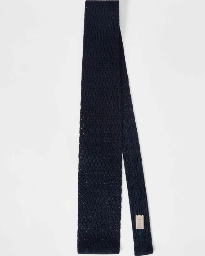 Knitted Zig Zag Tie - Navy