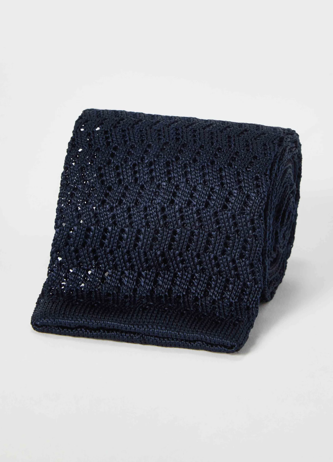 Knitted Zig Zag Tie - Navy — view 2