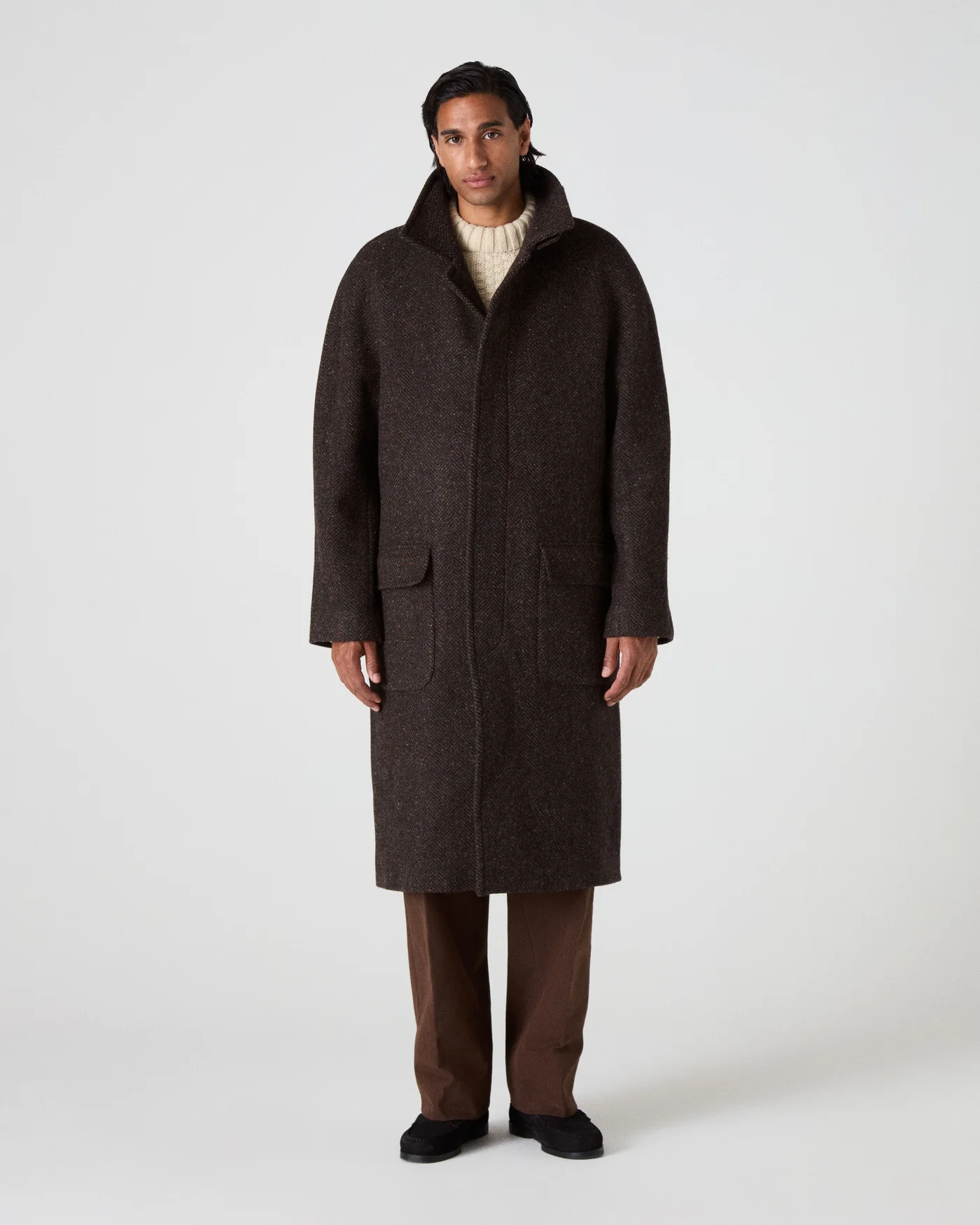 Nelson II Tweed Raglan Coat - Brown/Camel