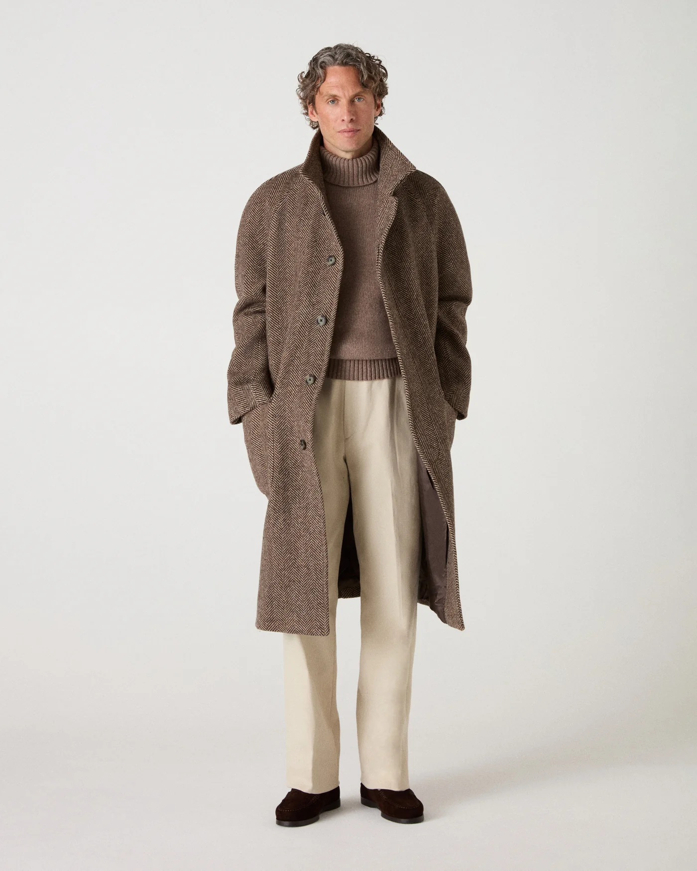 Nelson II Tweed Raglan Coat - Brown/Cream
