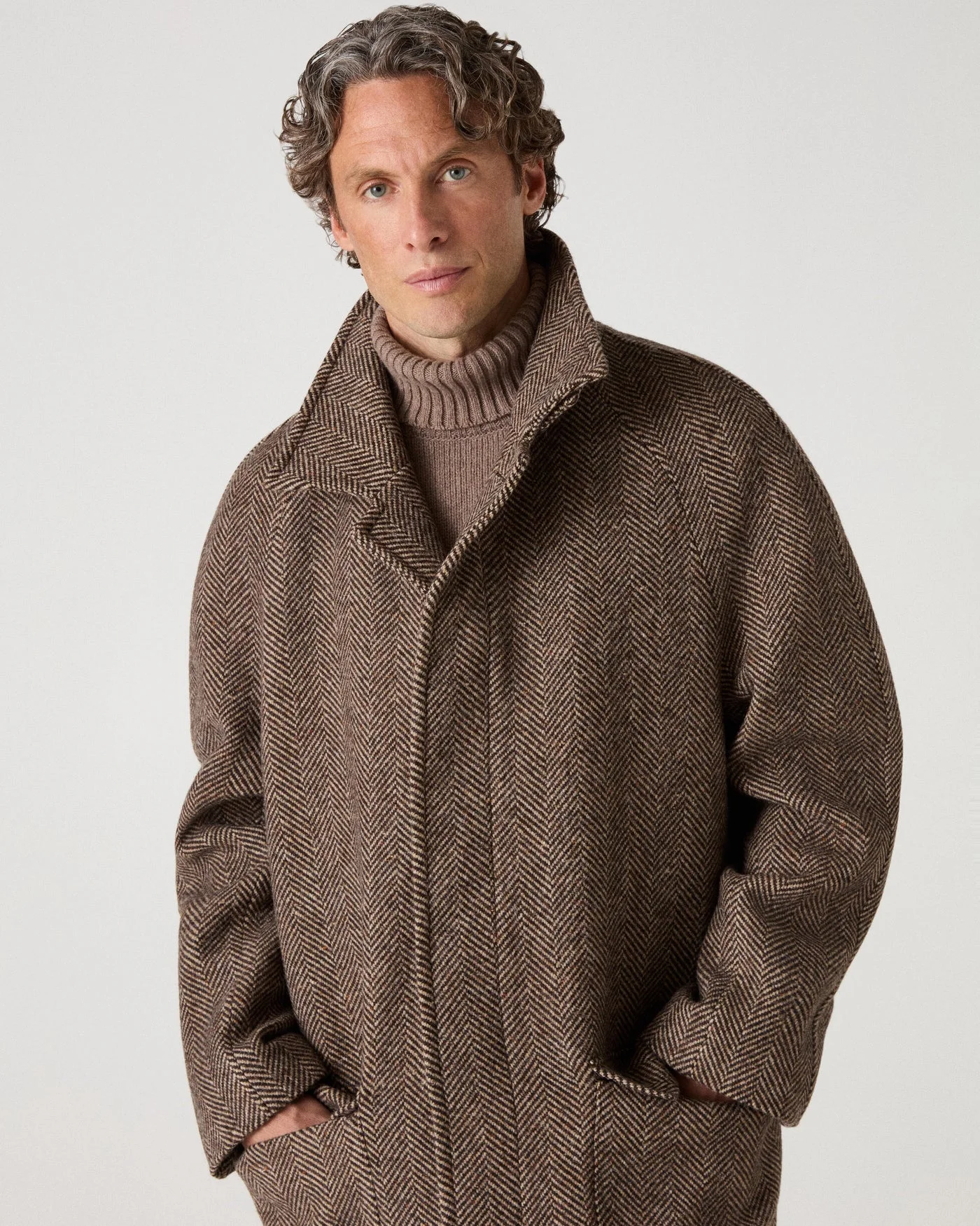 Nelson II Tweed Raglan Coat - Brown/Cream — view 2
