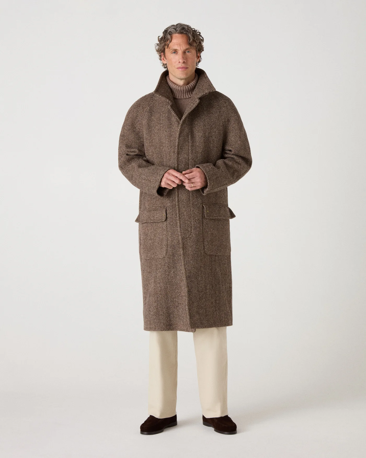 Nelson II Tweed Raglan Coat - Brown/Cream — view 3