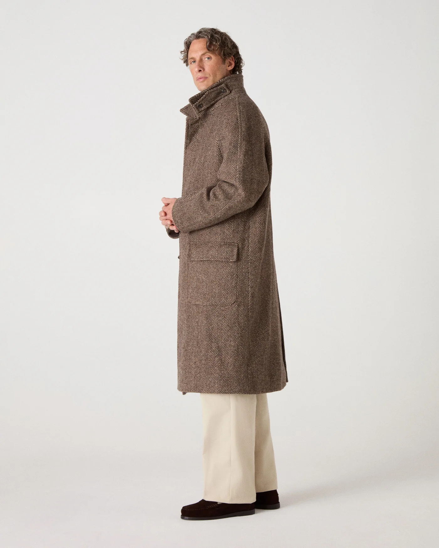 Nelson II Tweed Raglan Coat - Brown/Cream — view 4