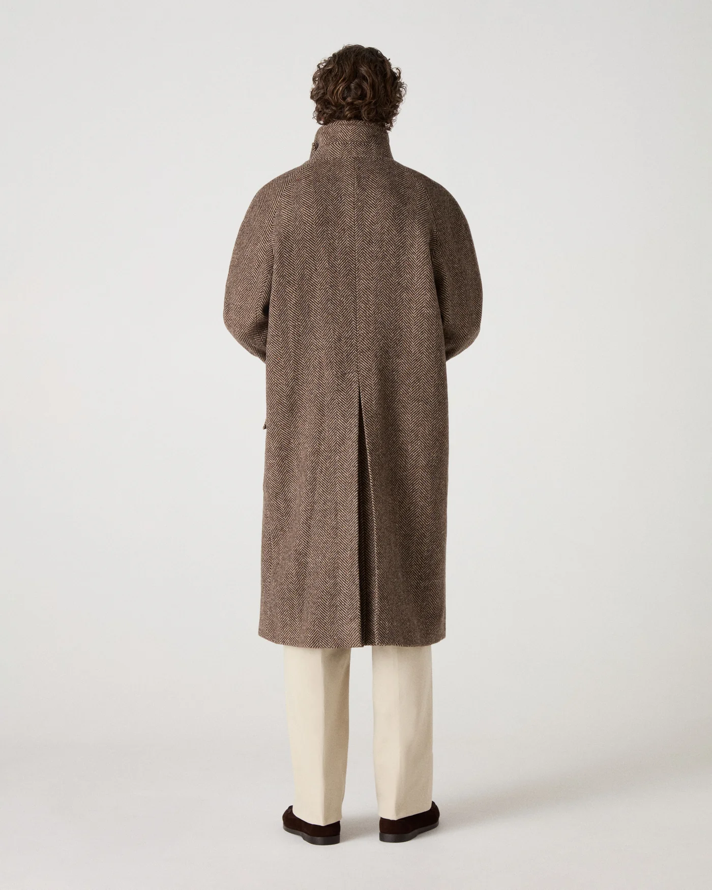Nelson II Tweed Raglan Coat - Brown/Cream — view 5