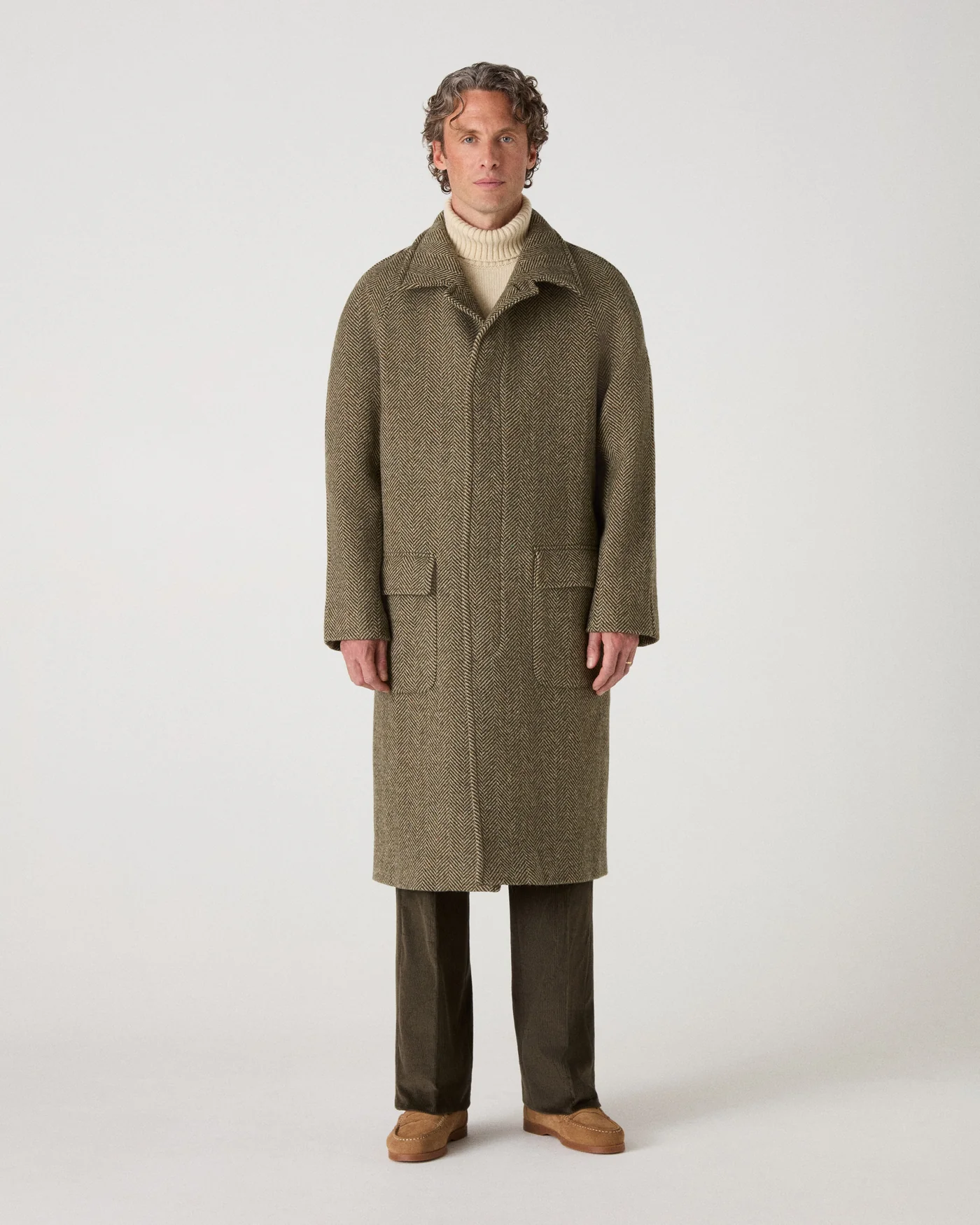 Nelson II Tweed Raglan Coat - Green/Cream