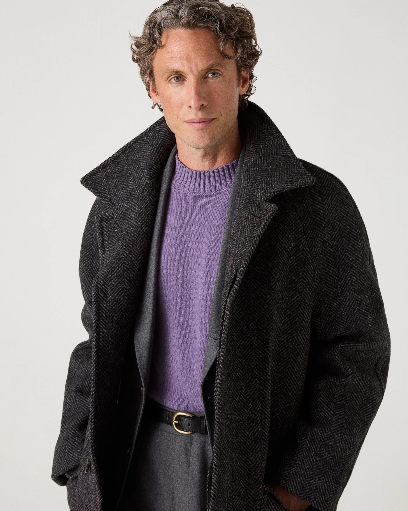 Nelson II Tweed Raglan Coat - Grey/Charcoal — view 2