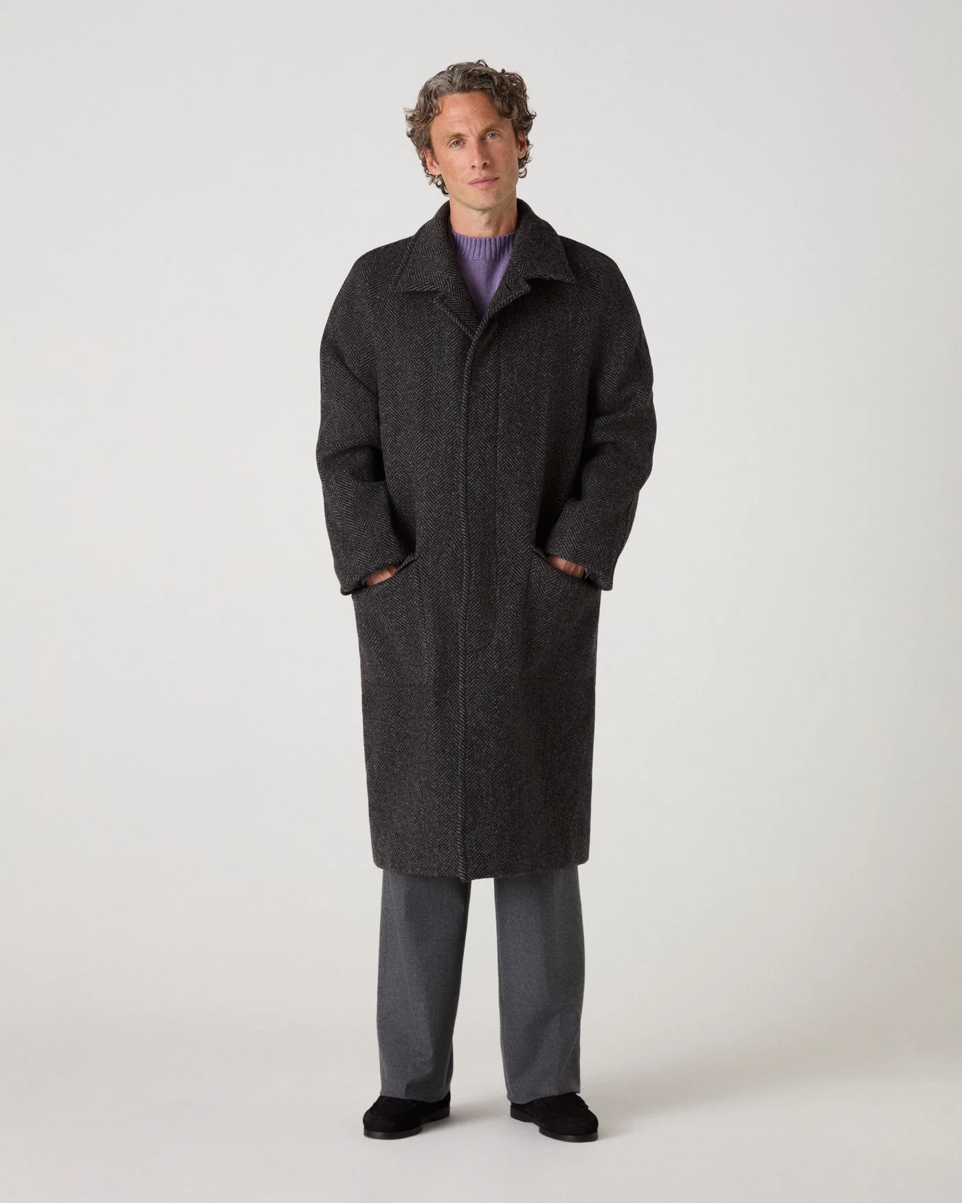 Nelson II Tweed Raglan Coat - Grey/Charcoal — view 3