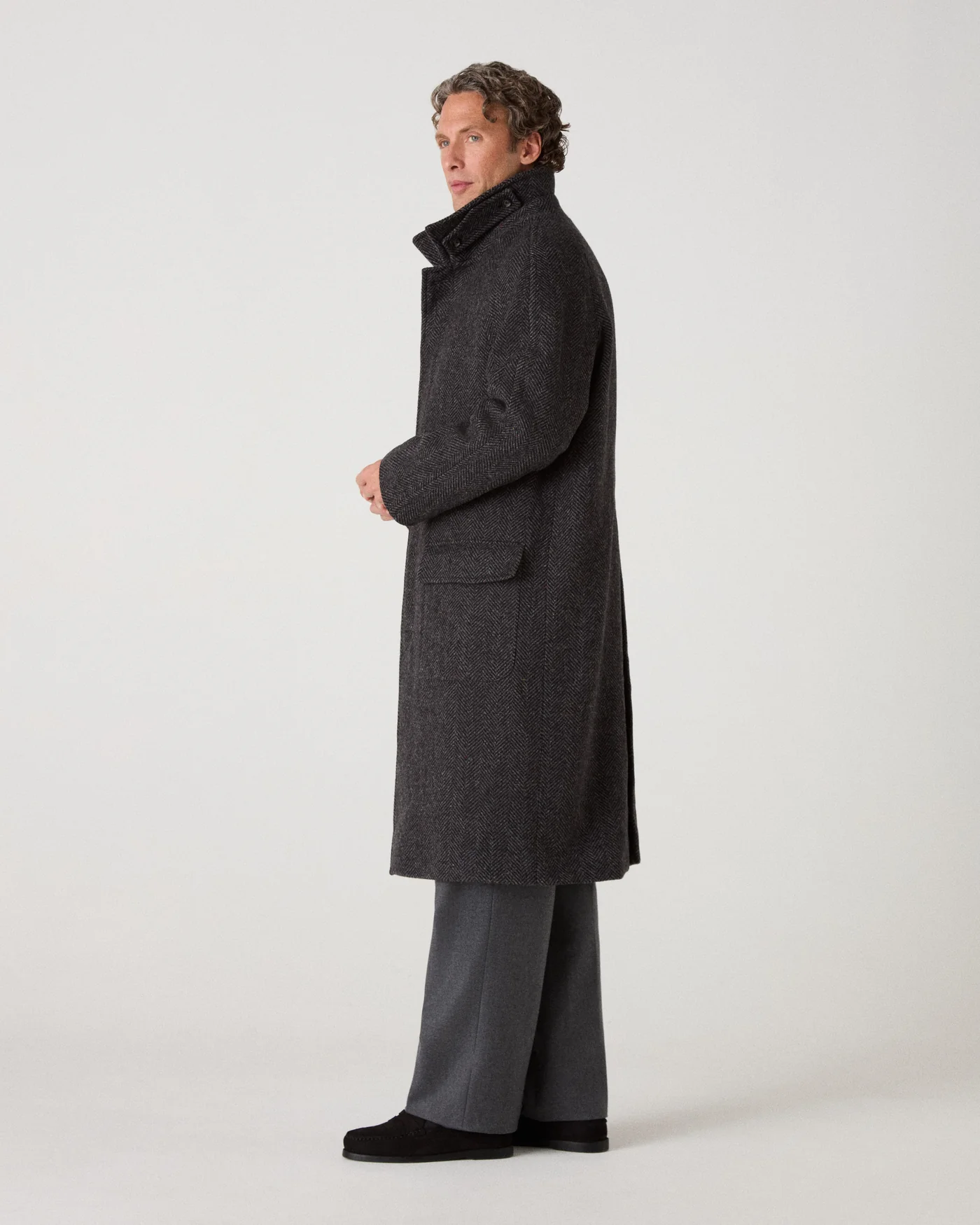 Nelson II Tweed Raglan Coat - Grey/Charcoal — view 4