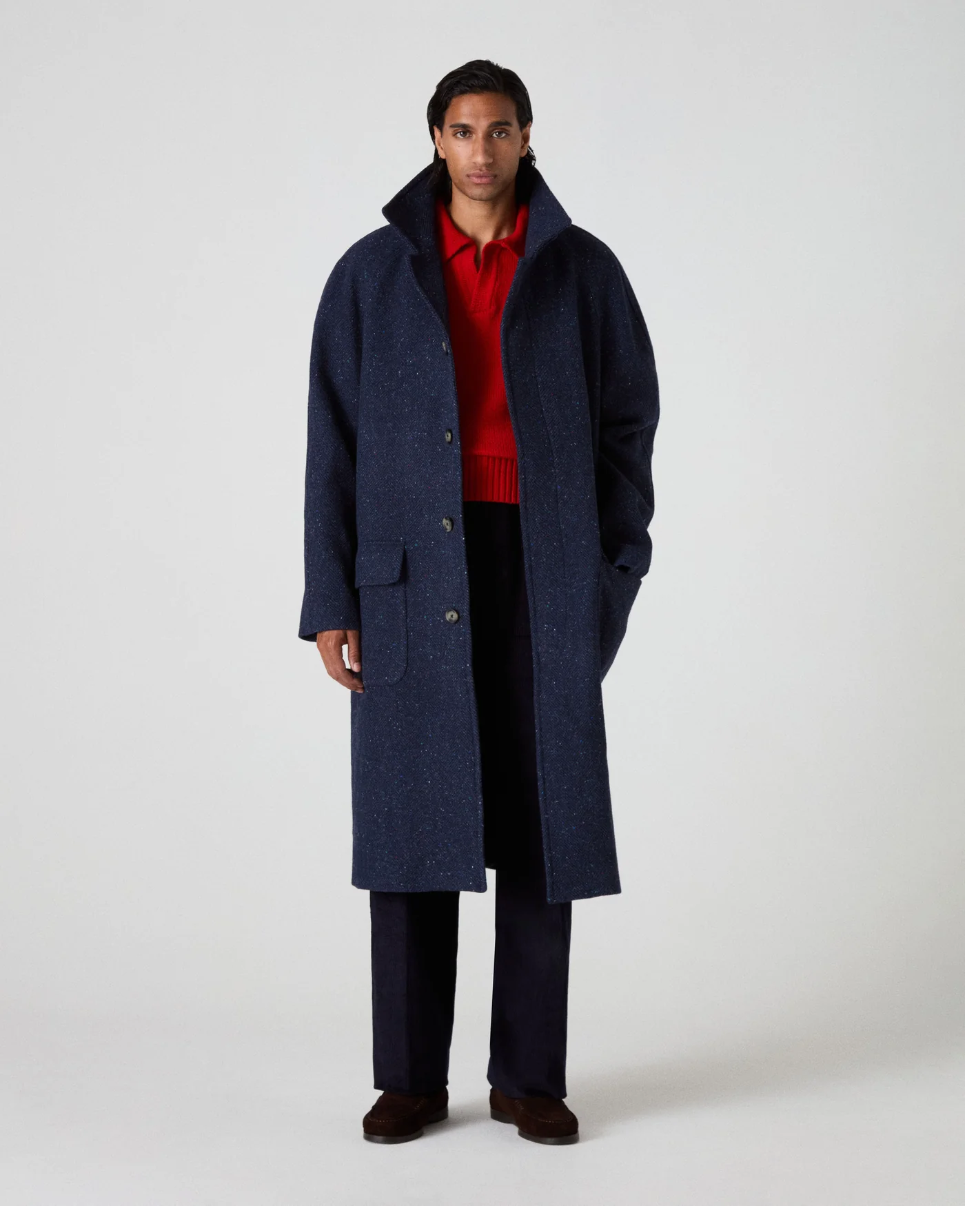Nelson II Tweed Raglan Coat - Navy