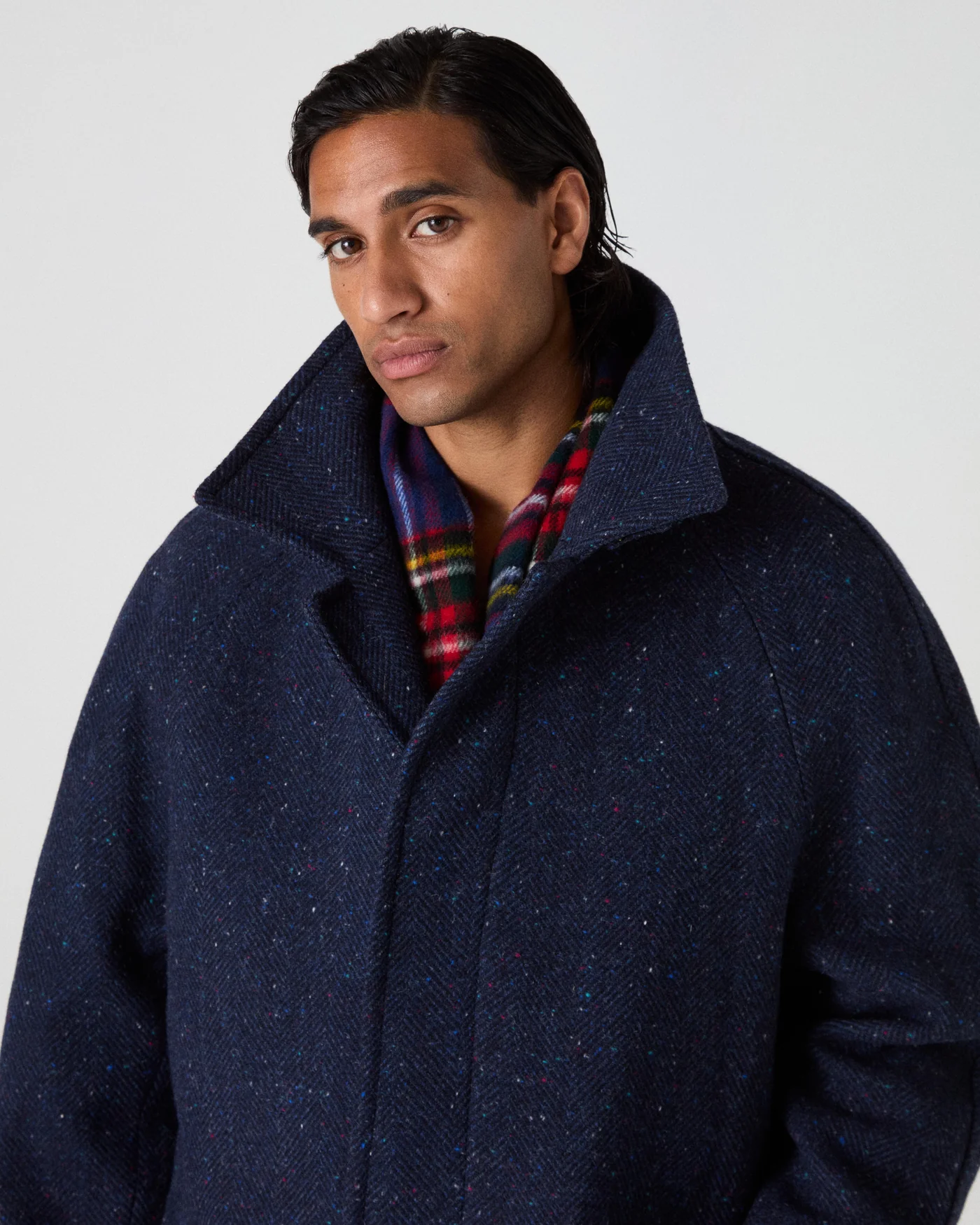Nelson II Tweed Raglan Coat - Navy — view 2