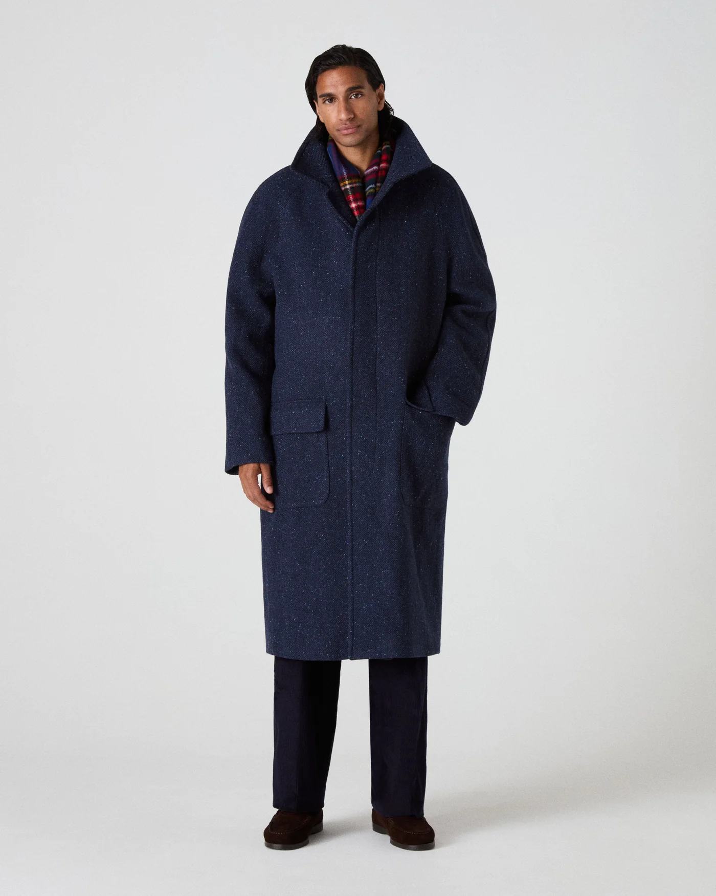 Nelson II Tweed Raglan Coat - Navy — view 3