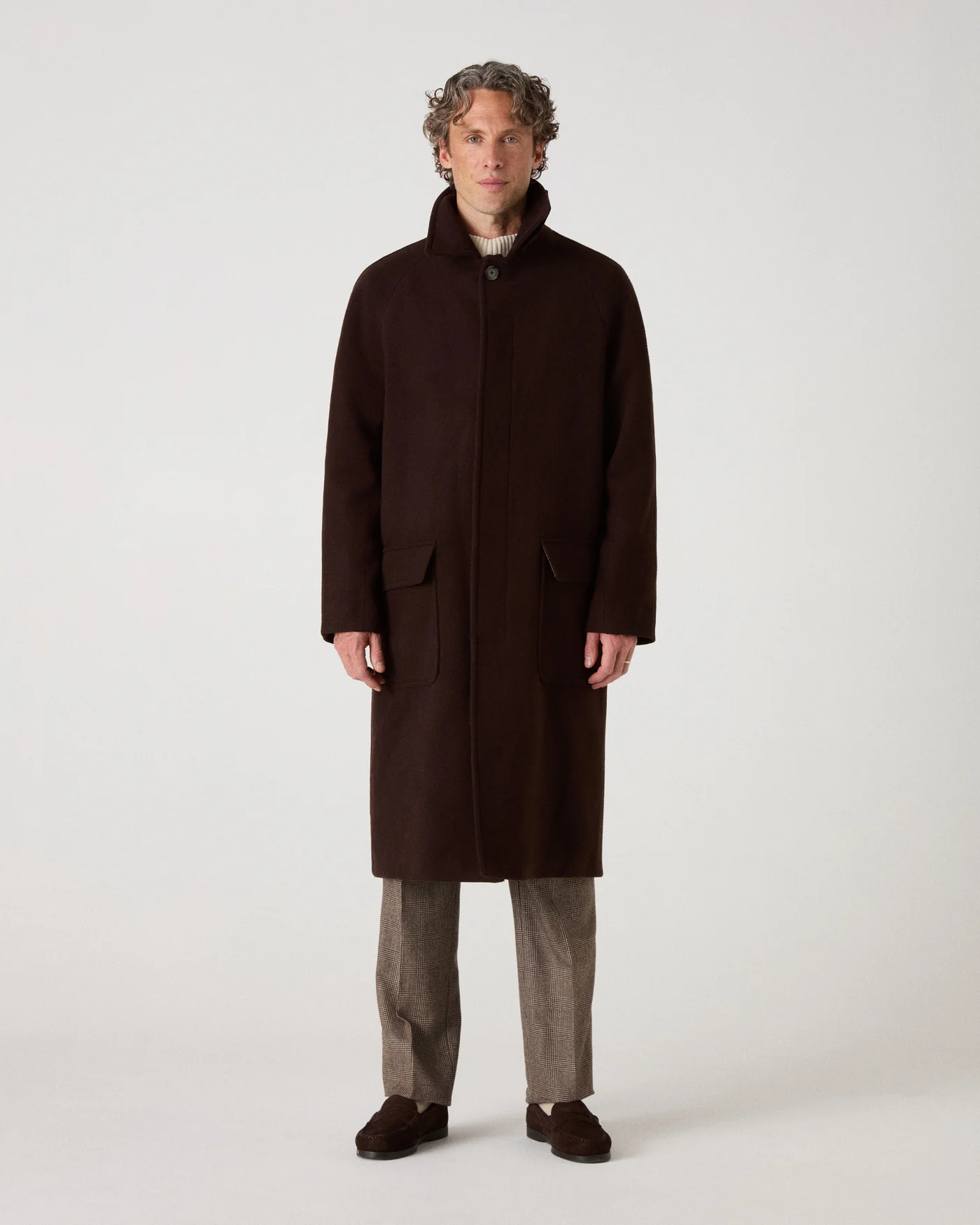 Nelson II Wool/Cashmere Raglan Coat - Dark Brown — view 3