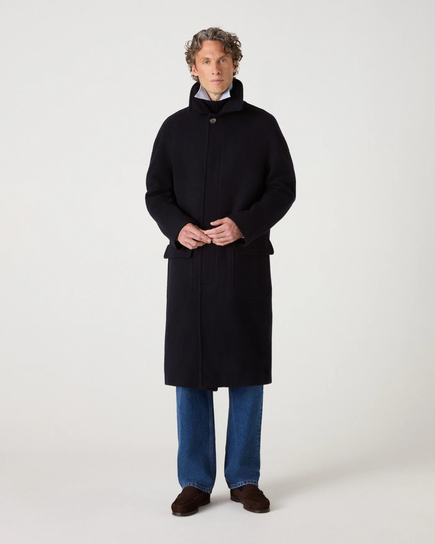 Nelson II Wool/Cashmere Raglan Coat - Dark Navy