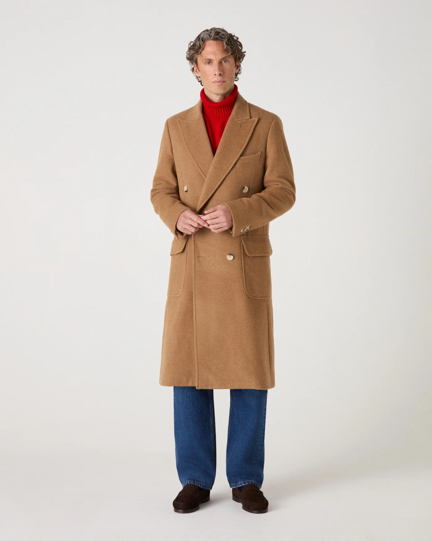 Neo Double Breasted Wool/Camel Coat - Camel