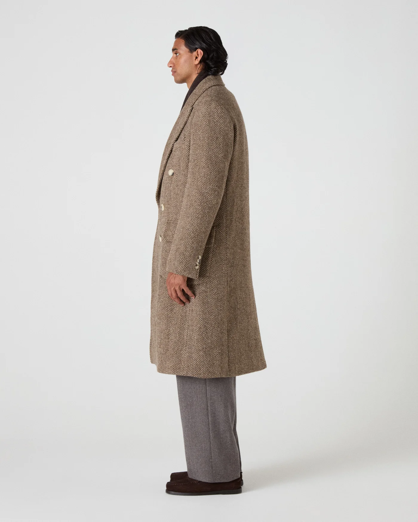 Neo Double Breasted Tweed Coat - Espresso/Tan — view 4