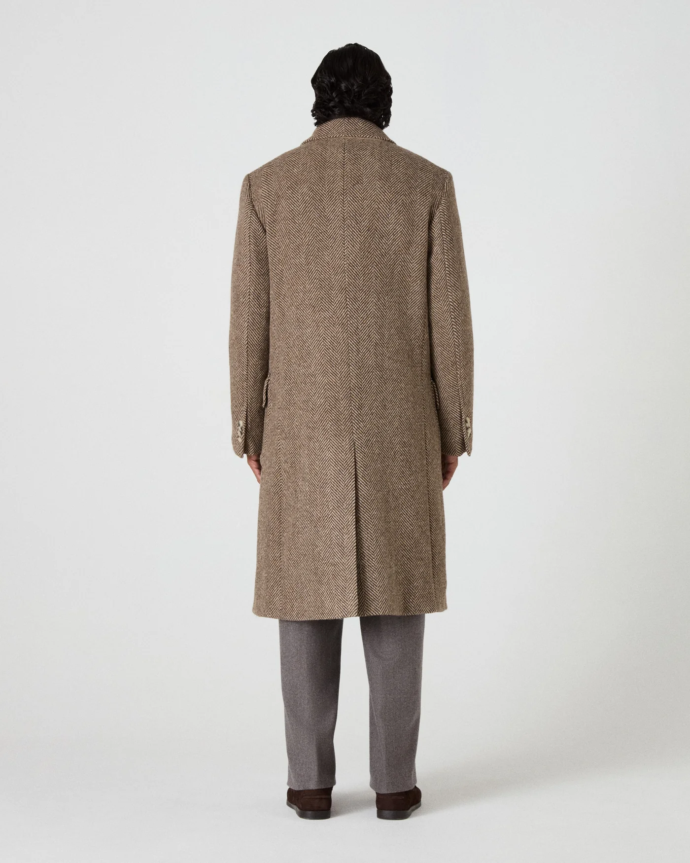 Neo Double Breasted Tweed Coat - Espresso/Tan — view 5