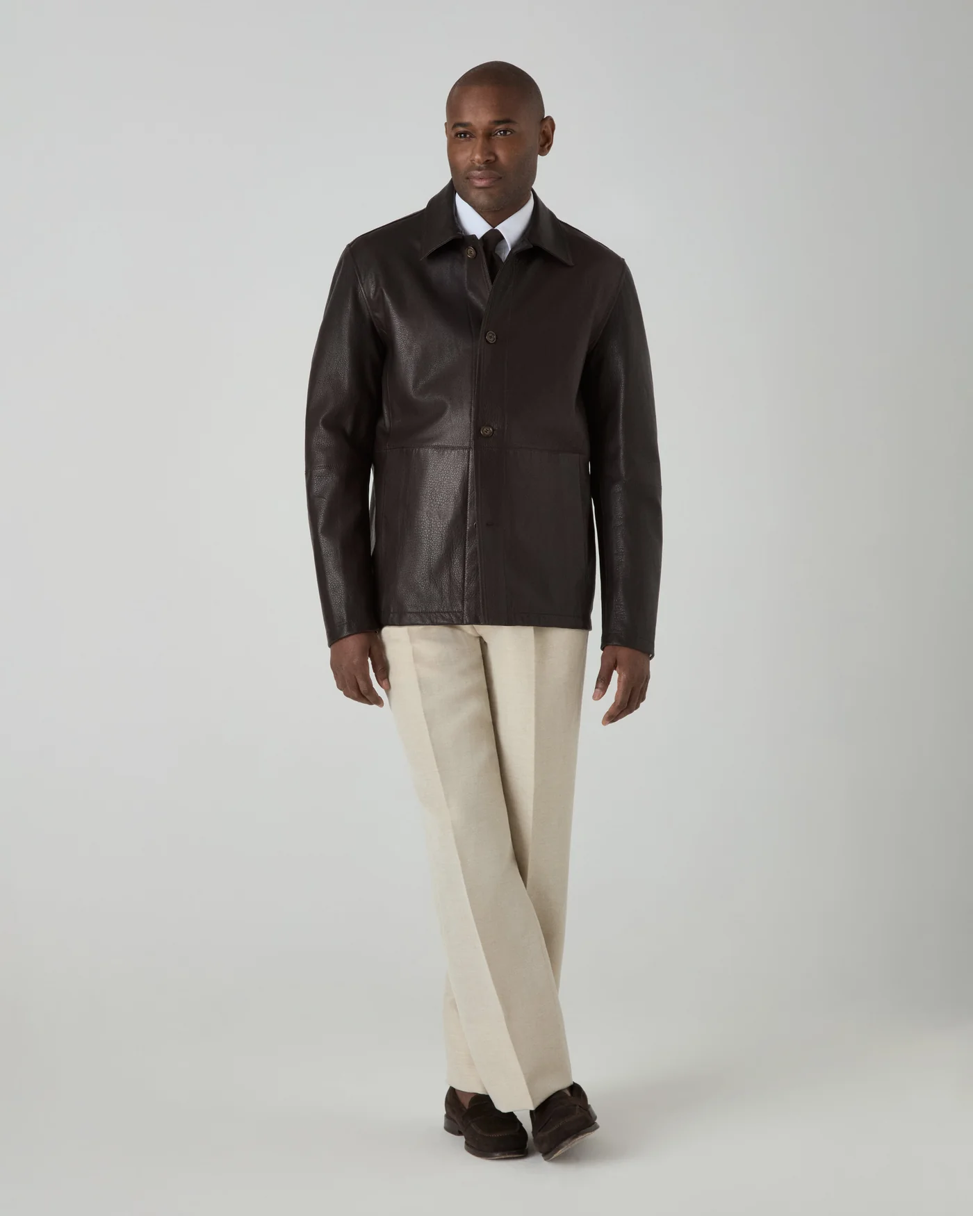 Noel Tumbled Leather Jacket - Dark Brown