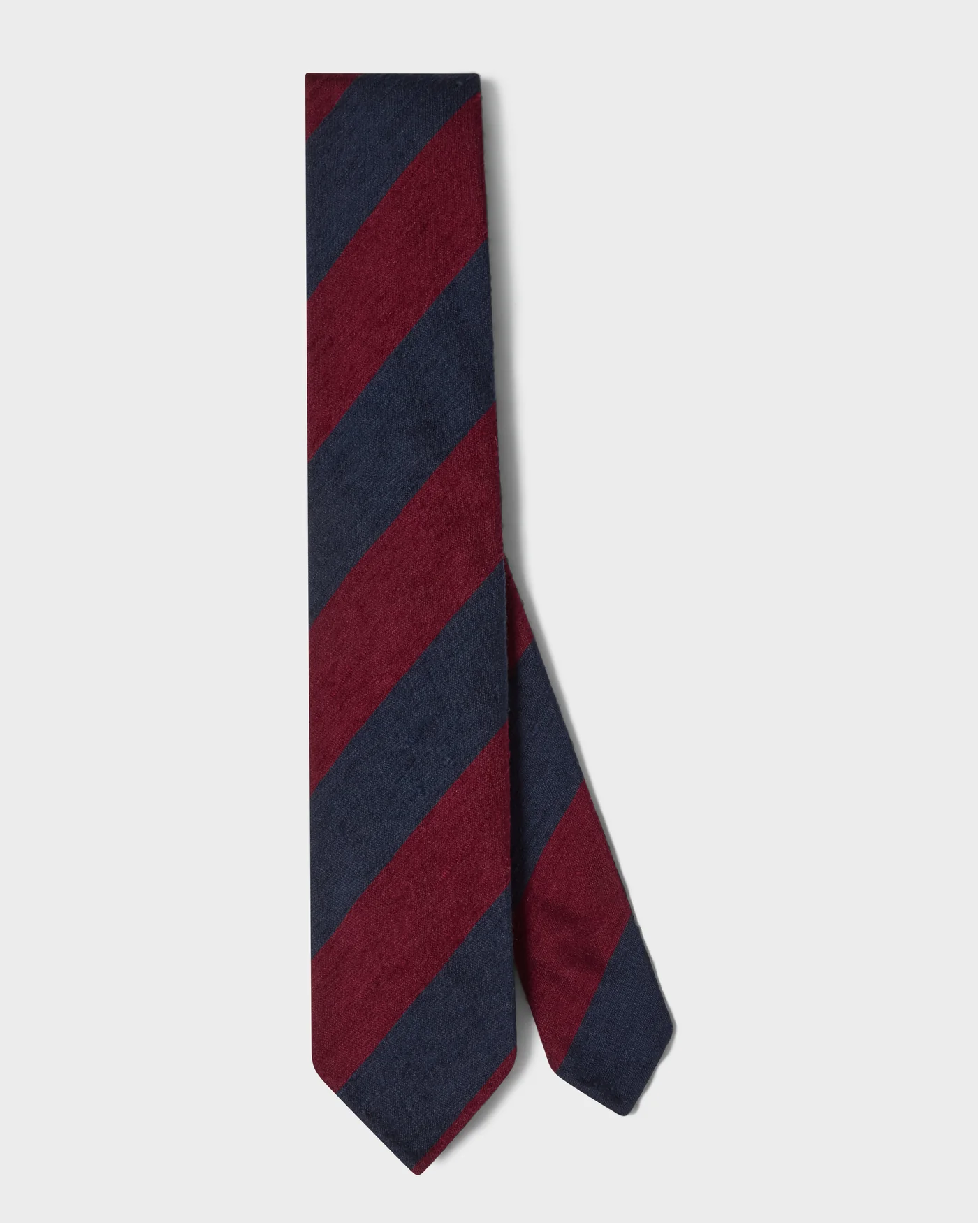 Block Stripe Shantung Silk Tie - Navy/Burgundy