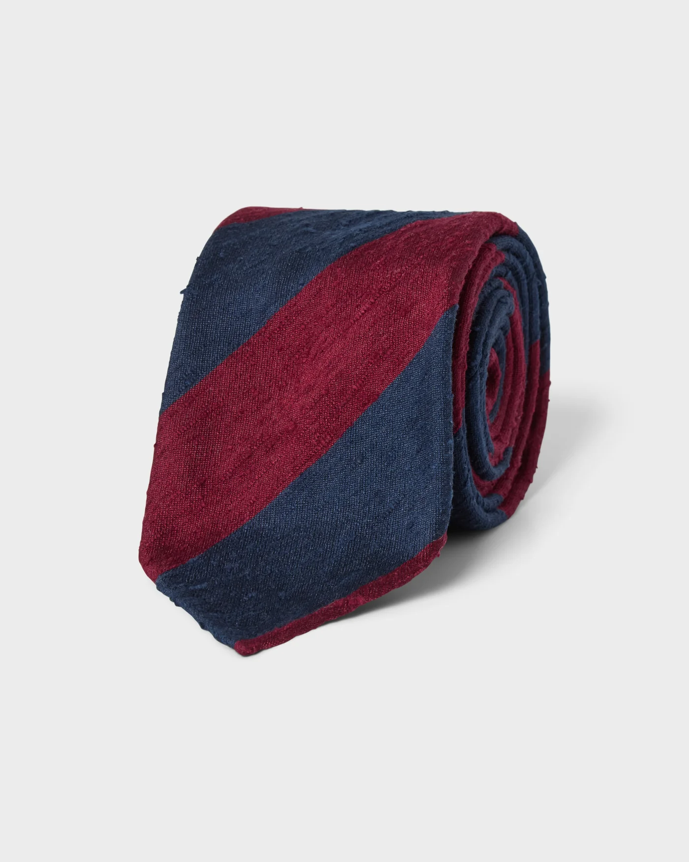 Block Stripe Shantung Silk Tie - Navy/Burgundy — view 2