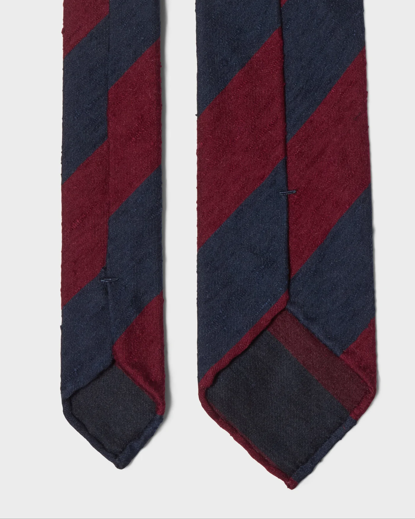 Block Stripe Shantung Silk Tie - Navy/Burgundy — view 3