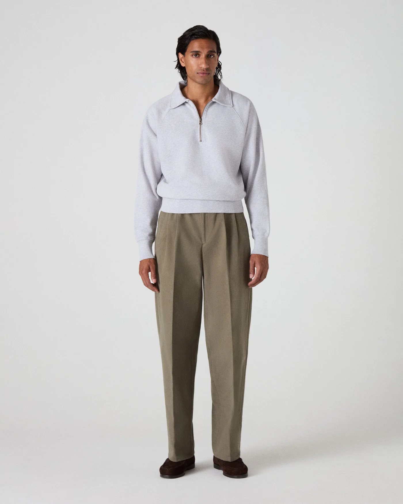 Truls Quarter Zip Raglan Sweatshirt - Grey Melange